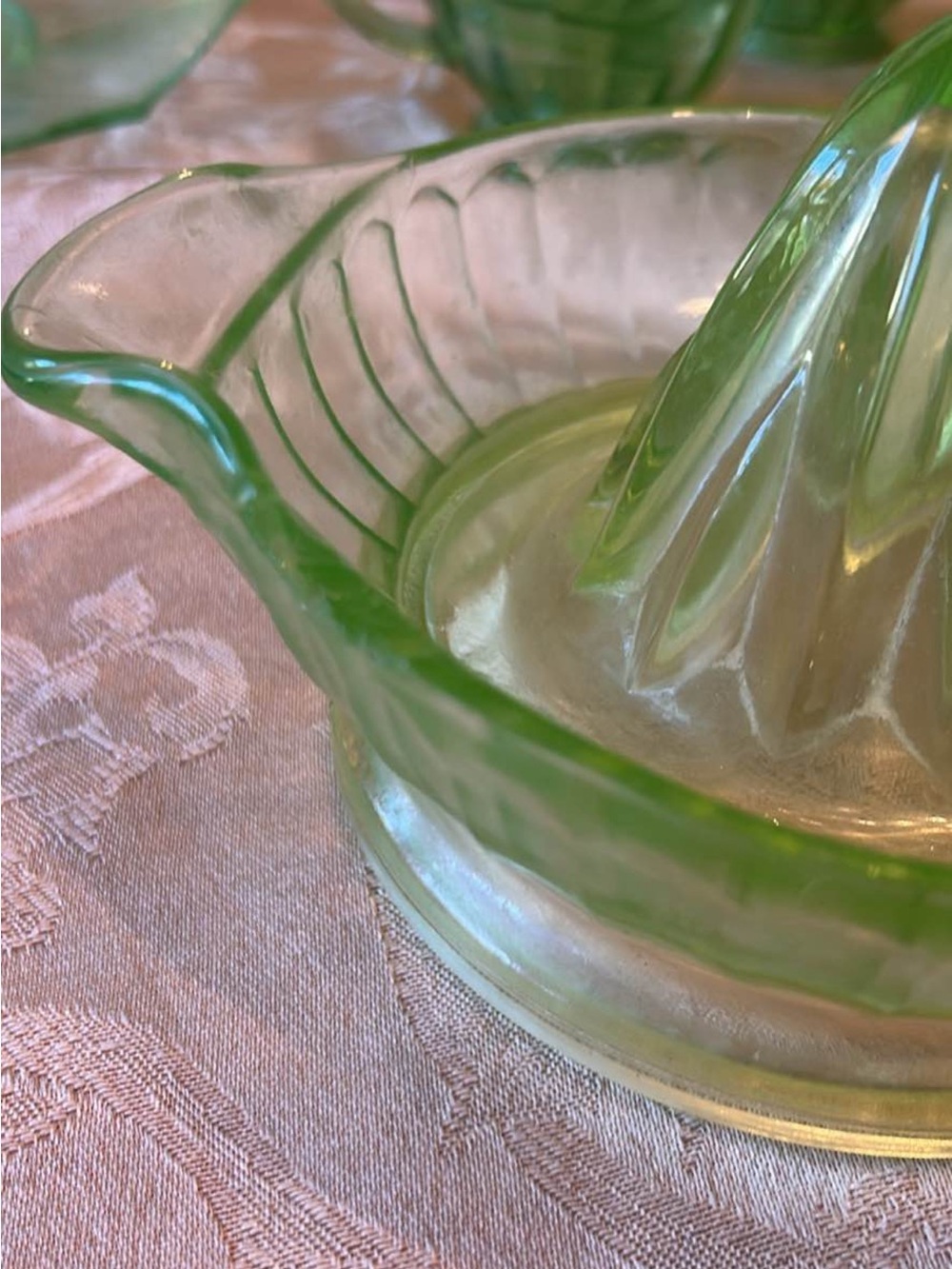 Uranium Glass Lot— 12 pieces — Vintage Green Glass Dinnerware Glows in the Dark - Picture 7 of 7